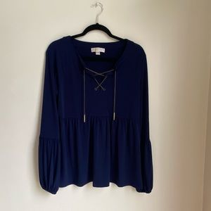 Michael Kors Chain Lace-Up Blouse. Navy Blue-Medium